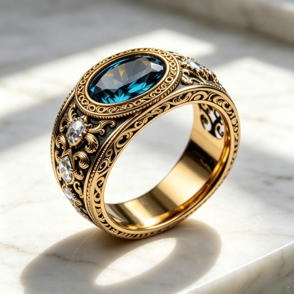 Stylish Oval Synthetic Sapphire Ring for Men and Women